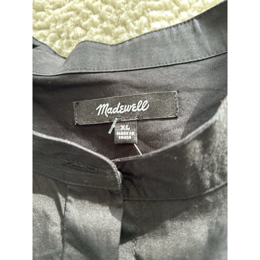 Madewell Poplin Shirred Button-Up Shirt Black Ruffle Sleeve Relaxed Fit Size XL - Picture 7 of 11